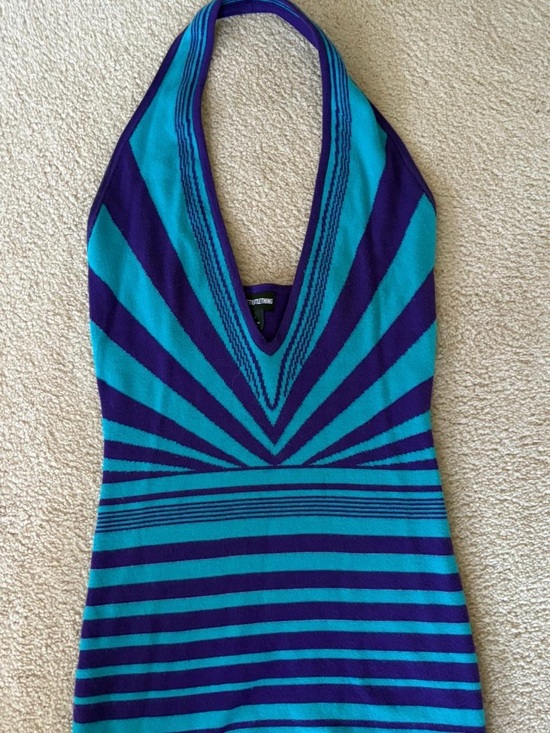 PrettyLittleThing Dresses & Skirts - PrettyLittleThing Teal and Purple Striped Knit Halter Dress